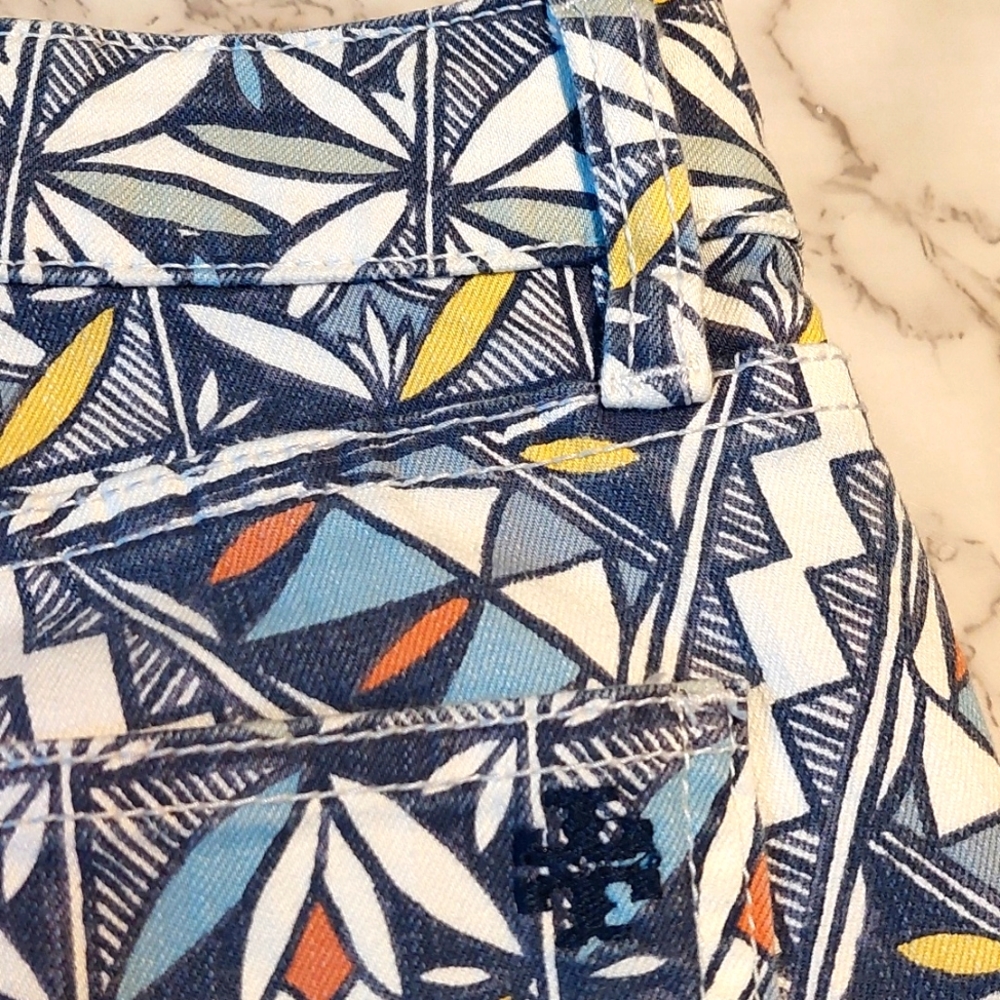 Tory Burch Colorful Geometric Print Ankle Jeans, Size 27 - Picture 5 of 7